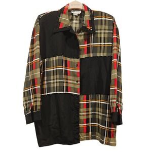 Joyce Plaid Patchwork Vintage y2k Button Up Shirt Women Size 16 Black Red Green
